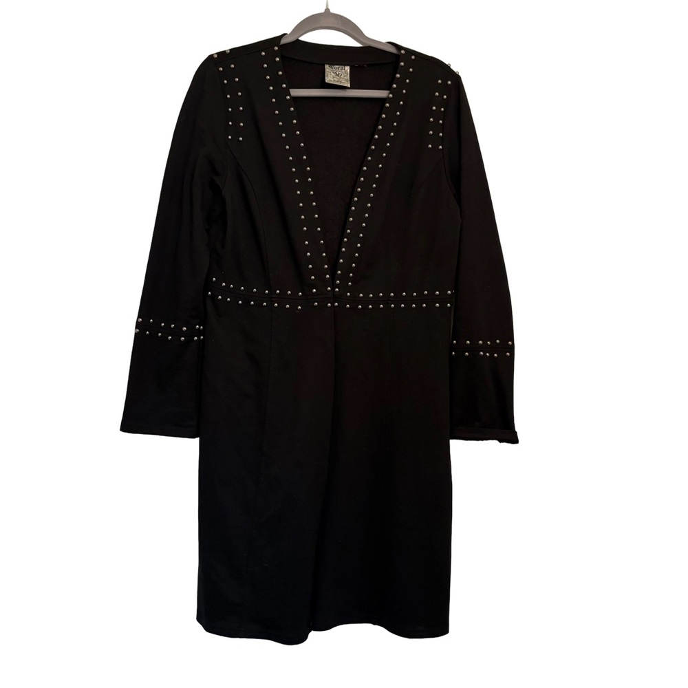 🖤 Vocal Black Studded Long Sleeve V-Neck Dress Tunic – Size L